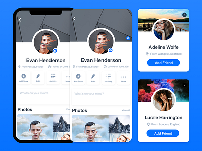 Facebook Profile Concept account app app design avatar black blue clean design facebook klein monochrome profile sans serif social media ui ui design user interface ux ux design white
