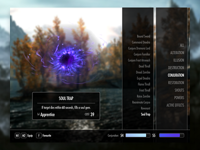 Skyrim Magic Menu UI clean design game game design game play game ui games games design gaming interace magic menu simple skyrim spell ui ui design user interface ux ux design