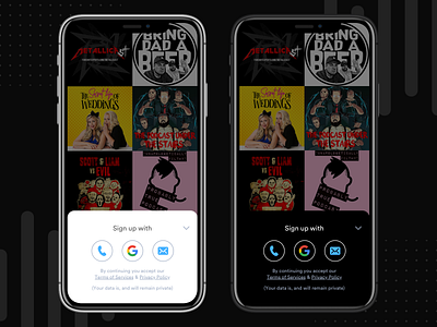 Flick - Light / Dark Signup app app design black dark mode design email google monochrome onboarding phone podcast app podcasts signin screen signup signup screen ui ui design ux ux design white