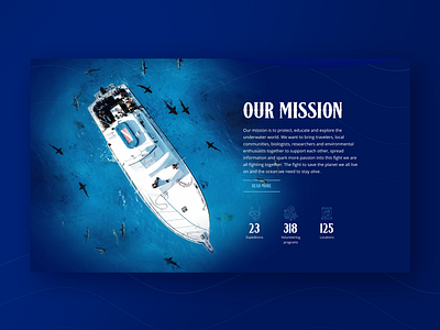 Blue Religion - Our mission booking coral expedition figma ocean photoshop reef sea shark trip ui underwater ux volunteer website