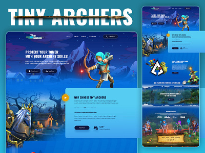 Tiny Archers animation color ecommerce experience headset landing page mockup typography ui ux vector website