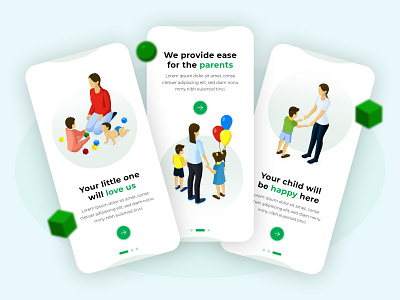 Childcare Onboarding UI Design baby babycare booking app child care childcare childcare app childcare children clean daycare daycare app daycare center design fun kids app minimal mobile app onboarding screens simple teen uiux