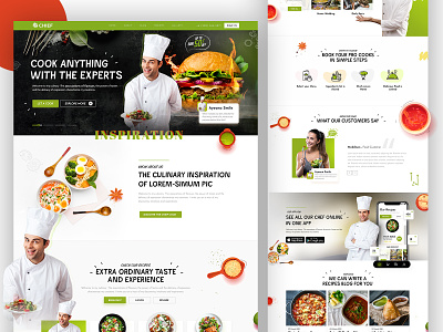 Chief Food Cooking - Landing Page chef app chef service cook creative design culinary drink eat food food app food chef landing page food order green theme kitchen website landingpage mobile app recipe recipe chef restaurant app tasty ui