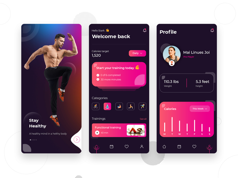 Fitness & Workout App activity app body app clean exercise fitness fitness app gym health interface minimal mobile ui running sport strenght trainer ui ux workout