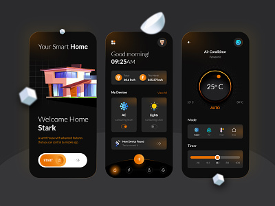 Smart Home App 3d design app cl dark mood dark theme dark ui design home app logo mobile smart home smart home 3d smart6 smartphone ui ux