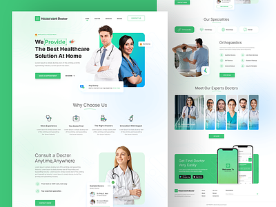 House Want Doctor Landing Page ( Healthcare Home Service ) book doctor clinic doctors health healthcare home health care home service hospital medical medical care medical landing page mental health patient physiotherapist therapy ui web website design