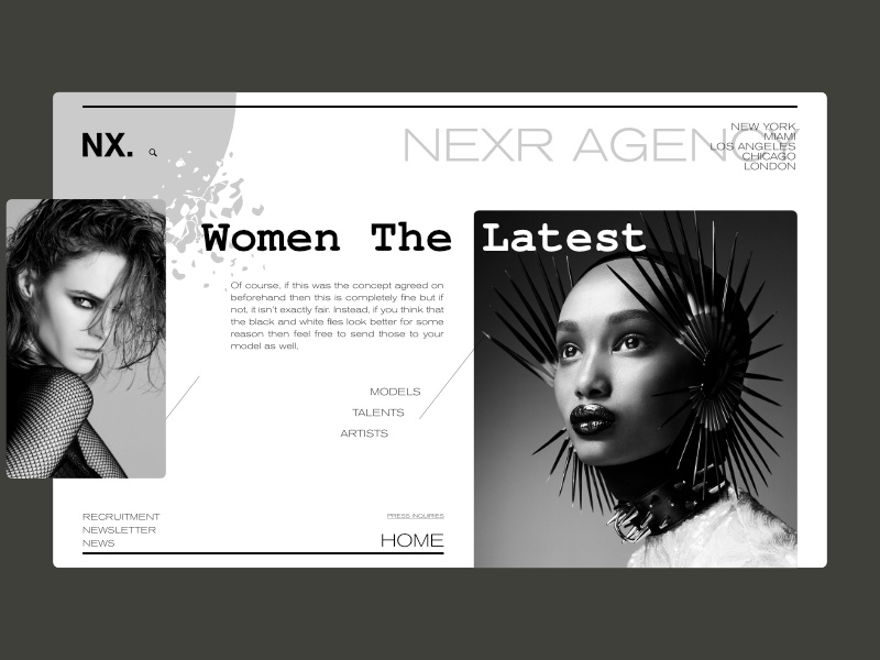 Nexer Modeling Agency Landing Page photography landing page women concept art modeling fashion interface inspiration ui branding design website
