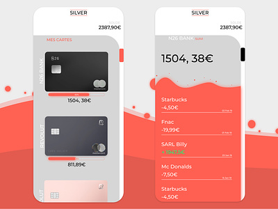 Silver Prototype App app bank design graphisme grey ios iphone n26 orange revolut ui ux white xd