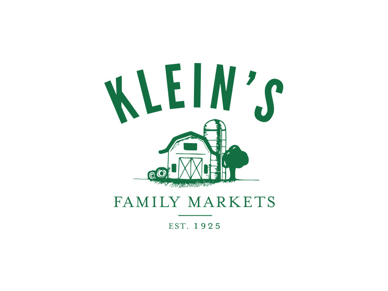 Klein's Family Markets Logo vintage modern healthy product grocery supermarkets flat hand drawn illustration branding kleins family markets logo