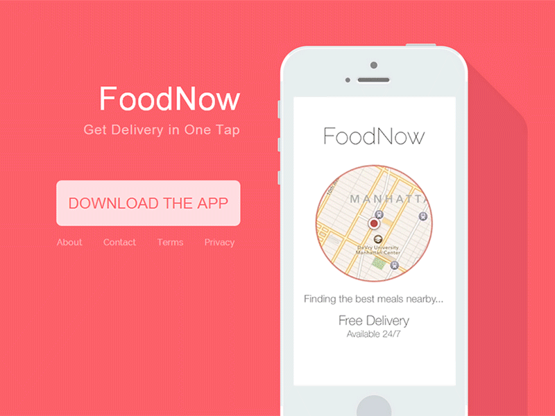 [GIF] gofoodnow.com landing page app flat food gif iphone landing page responsive website
