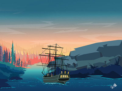 Fisher boat artwork illustraion