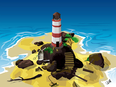 Beach Light House artwork illustration vector