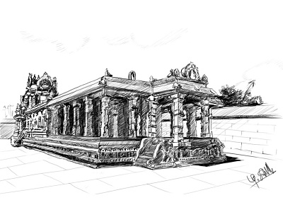 Temple pencil sketch artwork illustration