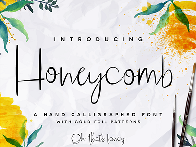 Honeycomb Font brush font gold foil hand drawn honey lettering packaging paint script type typography