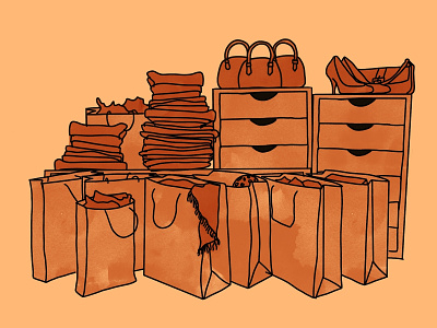 Gluttony bags clothing gluttony illustration orange purses seven deadly sins shoes sins stacks vector