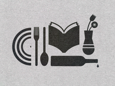 Tapas Bar / Record & Book Store book bottle branding concept flowers icon logo music restaurant sketch tapas utensils vase wine