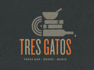 Tres Gatos logo books branding icon logo music restaurant tapas type