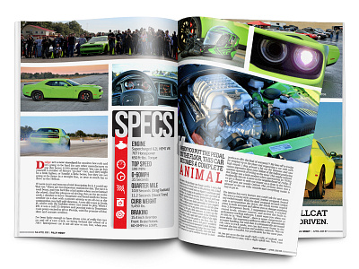 Hellcat article beast design dodge fast green hellcat layout magazine media print publication review