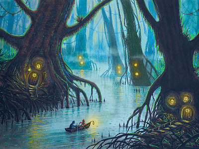 Swamp Dwellers boat fantasy fogg forest magic mistery river rowing swamp treehouse water