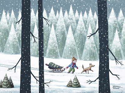 Christmas time boy christmas dog forest holidays pine trees season sleigh snow tree winter
