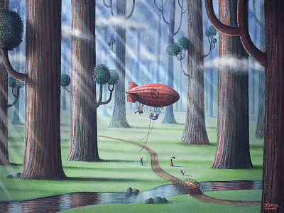 Airship airship balloon epic fantasy forest illustration