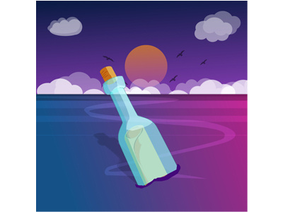 Message in a bottle bottle flat illustration horizon illustration message sea vector vector art vector artwork