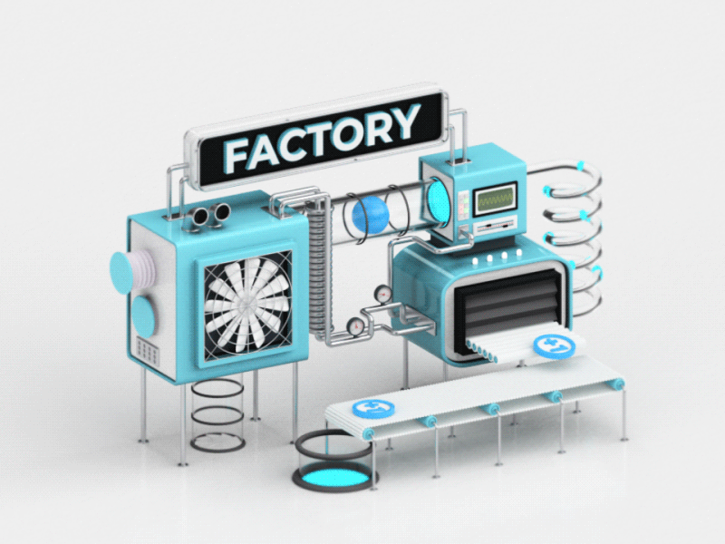 Factory small 3d animation c4d cinema 4d concept conveyor belt factory gif loop motion