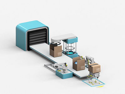 Packaging conveyor 3d animation c4d cinema 4d concept conveyor belt design factor factory gif packaging