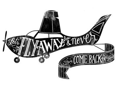 Fly Away black and white fly hand lettering ink lettering