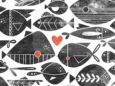 Fish Love fish heart ink love ocean sea texture together