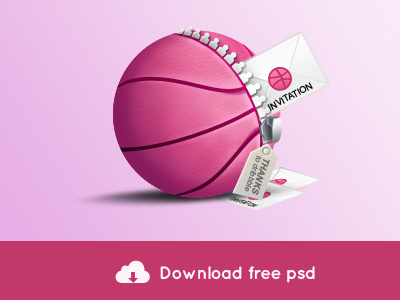 Freebie - Dribbble Invite 3d 3d ball awesome ui ball button cartoon dribbble dribbble invite dribbble logo dribble free free design free download free psd invite pink pink button psd ui