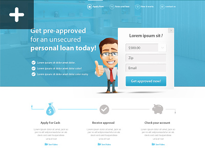 clean looking website [see attached full view] blue cartoon cash form free free psd home home page icon index loan psd sign up web white