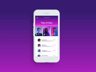 Leaderboard for a music app app design artist daily ui 019 daily ui challenge gradient color leaderboard music app platform pop music trendy design