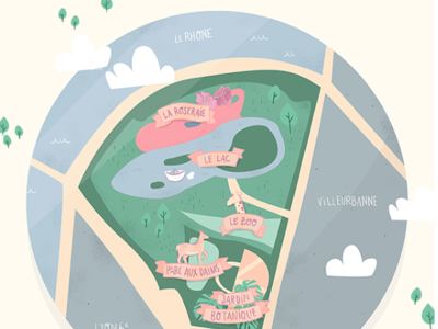Lyon city map - Parc de la tête d'or city citymap design france illustration maps vector