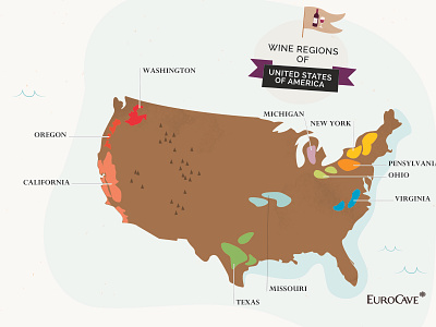 Wine Regions Map by EuroCave - USA food illustration usa vector wine