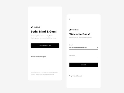 HardBlack - Body, Mind & Gym 🏋🏼‍♂️ app app design design fitness app get started gym app login ui ui design ux