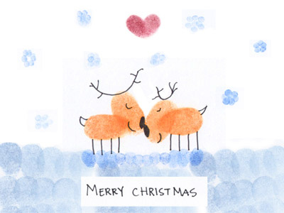 Christmas Card aiga card christmas fingerprints handmade love printmaking reindeer simple