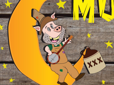 BBQ Hillbilly Pig banjo driking drunk north georgia bar-b-que. atlanta hog hillbilly bbq pig