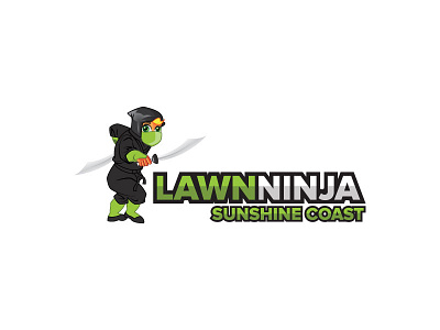 Lawnninja brand cartoon character garden grass lawn logo mascot ninja