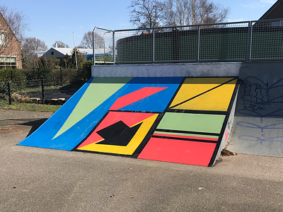 Graphic shapes and bright colors bright graphic intens painting school shapes sign signage skatepark traffic urban