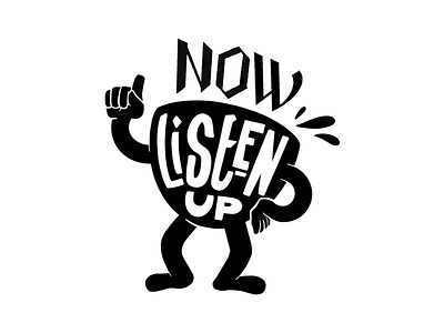 LISTEN UP black and white coffee illustration lettering procreate quote sticker typography