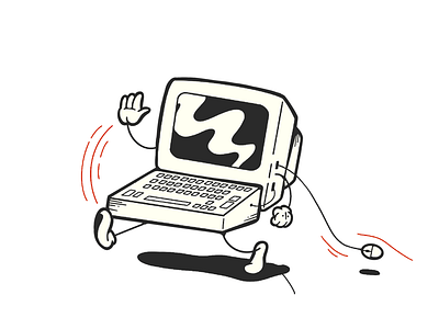 Hey there goes my pc bw computer dribbble hello illustration pro create retro vector