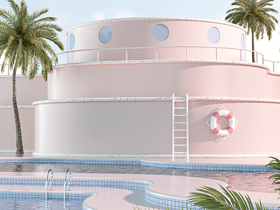 Virtual Holidays 3d 3d art abstract aesthetic c4d design dribbble illustration instagram minimal pastel pool summer surreal