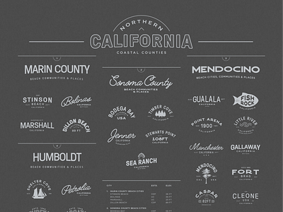 California Coastal Counties design illustration infographic logo poster screen print typography