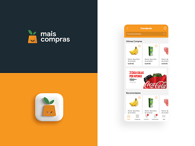 Mais Compras Logo and home page app design branding business delivery design flat food logo logo design logotype modern online shop orange orange logo skeumorphism