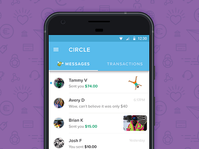 Circle for Android android circle circle pay emoji material material design messages messaging money tabs
