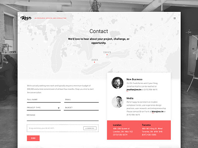 Contact page about contact contrast form homepage map portfolio team ui ux website