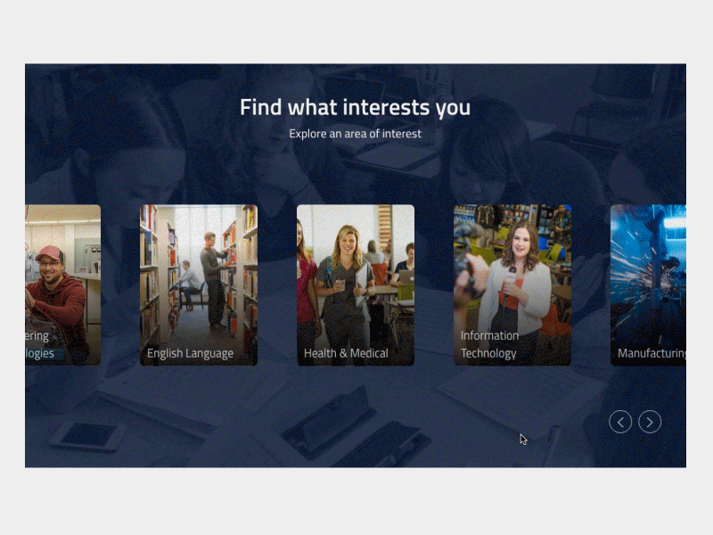 Exploring areas of interest animated cards categories college education explore homepage interaction netflix website