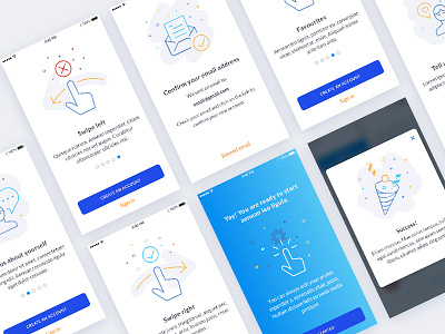 Onboarding and Confirmation Screens app blue clean flat illustration ios iphone onboarding screen simple vector