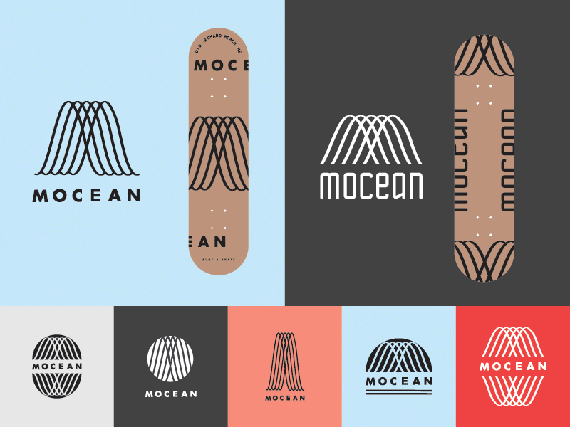 Mocean boards identity logo ocean skate surf thick lines vector